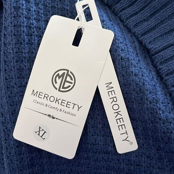 Meroketty Cozy Blue Waffle Knit Oversized Cardigan Pockets NWT SZ XL - Picture 6 of 9